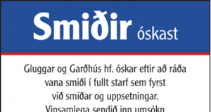 Smiðir óskast til Glugga og Garðhúsa hf