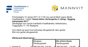 Opnun útboðs: Norðurgarður 2. áfangi – Bygging hafnarbakka 2017
