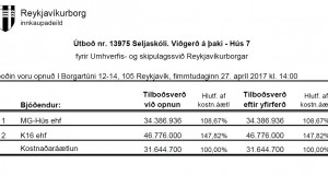 Opnun útboðs. Seljaskóli. Viðgerð á þaki – Hús 7