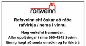 Rafsveinn óskar að ráða rafvirkja í vinnu