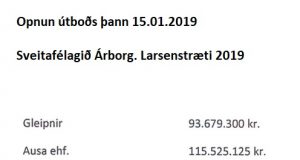 Opnun útboðs: Sveitafélagið Árborg. Larsenstræti 2019