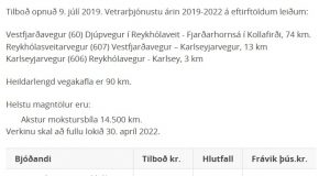 Opnun útboðs: Vetrarþjónusta 2019-2022, Reykhólasveit