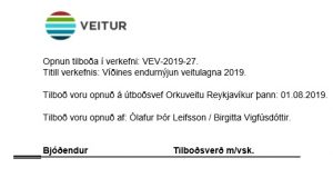 Opnun útboðs: Víðines endurnýjun veitulagna 2019