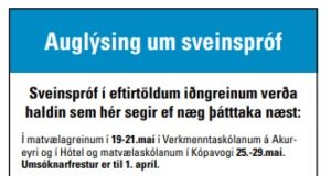 Auglýsing um sveinspróf