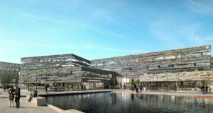 Uppsetning blágrýtishjúpsins á Landsbankahöllinni að hefjast