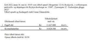 Opnun verðfyrirsp. Tjarnargata 12 – endurnýjun glugga 2022