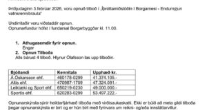 Opnun verðfyrirsp: Vatnsrennibraut við sundlaug í Borgarnesi