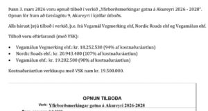 Opnun útboðs: Yfirborðsmerkingar gatna á Akureyri