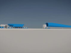 250 metra bílalest ferjar vindmyllur á næstum hverri nóttu í níu vikur