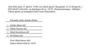 Opnun útboðs: Reykjavíkurborg. Rammasamningur – Dúklögn