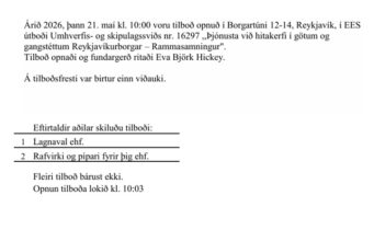 Tvö tilboð bárust í rammasamning um hitakerfi gatna í Reykjavík- Opnun útboðs Opnun útboðs