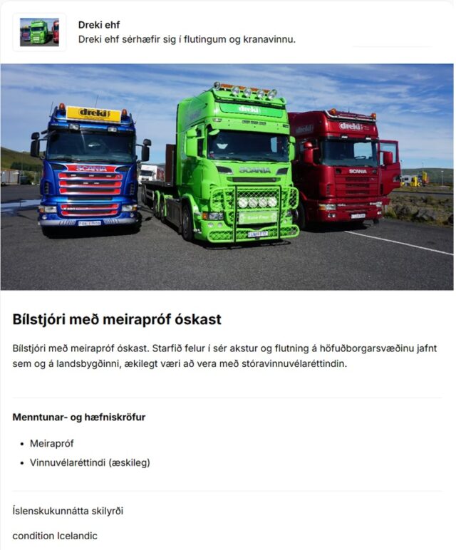 Bílstjóri með meirapróf óskast