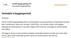 17.07.2026 Verkstjóri á byggingarstað óskast til TILDRA Byggingafélags Verkstjóri á byggingarstað óskast til TILDRA Byggingafélags