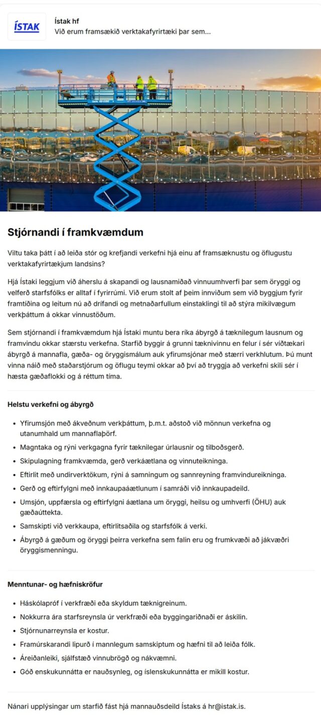Stjórnandi í framkvæmdum óskast til Ístaks hf.